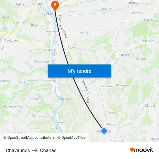 Chavannes to Chanas map