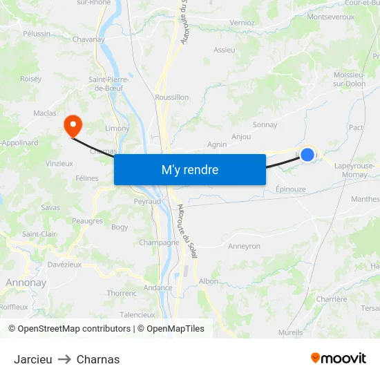 Jarcieu to Charnas map