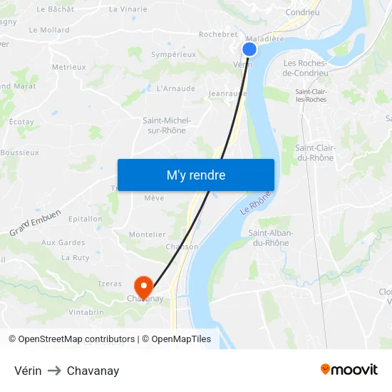 Vérin to Chavanay map