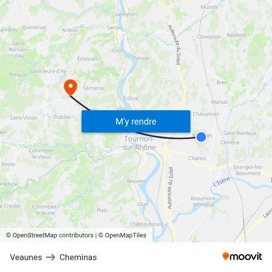 Veaunes to Cheminas map