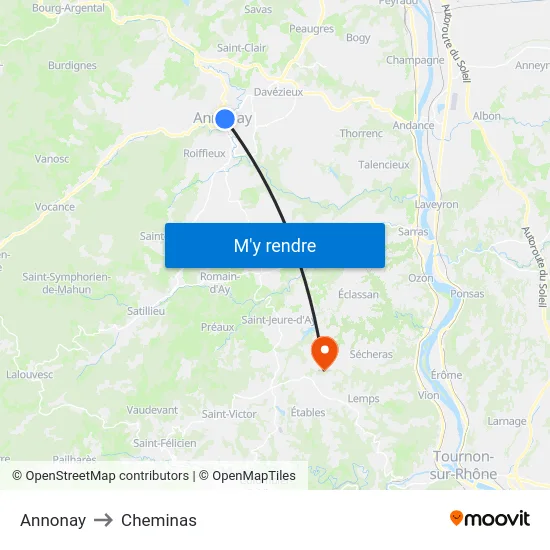 Annonay to Cheminas map