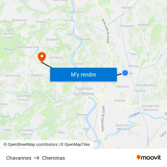 Chavannes to Cheminas map