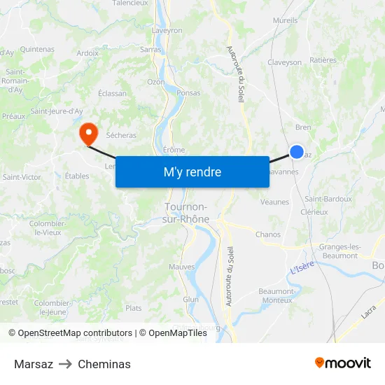 Marsaz to Cheminas map