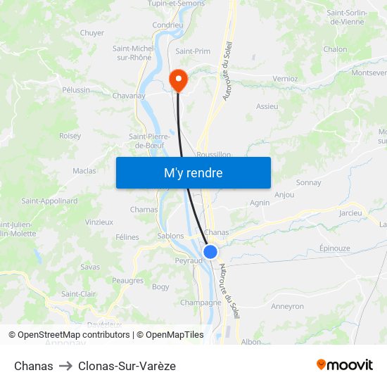 Chanas to Clonas-Sur-Varèze map
