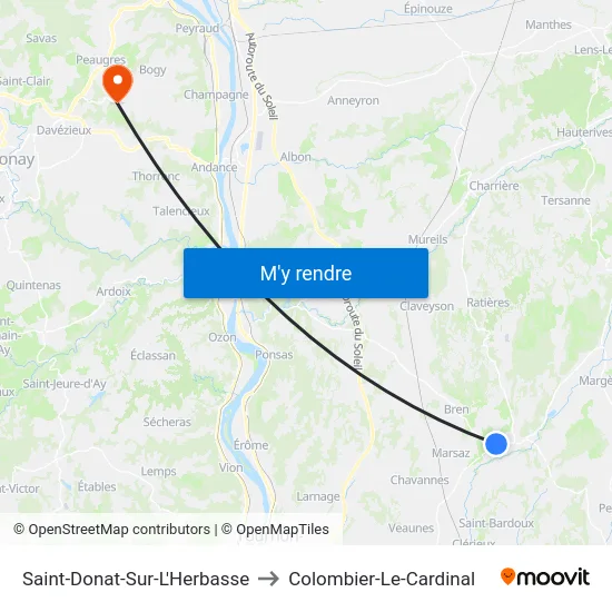 Saint-Donat-Sur-L'Herbasse to Colombier-Le-Cardinal map