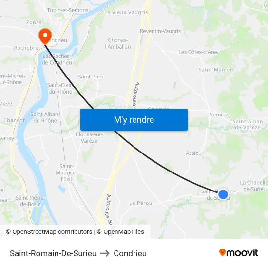 Saint-Romain-De-Surieu to Condrieu map