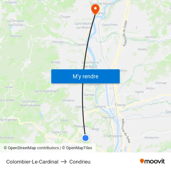 Colombier-Le-Cardinal to Condrieu map