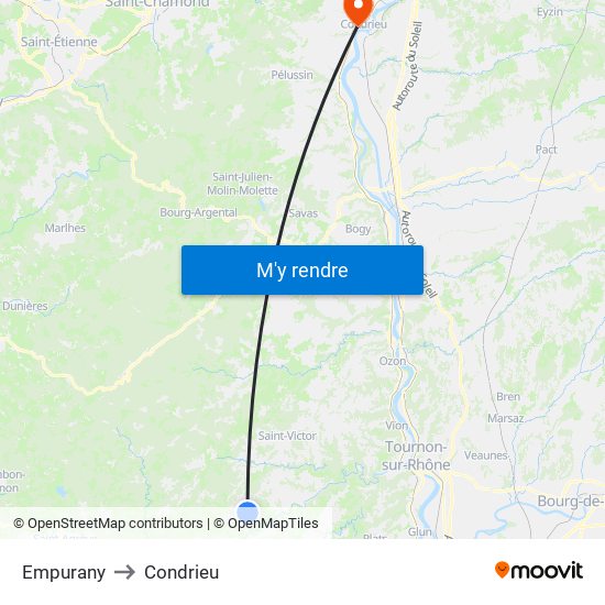 Empurany to Condrieu map