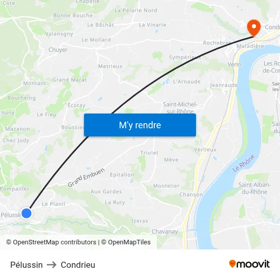 Pélussin to Condrieu map