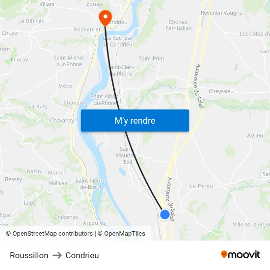 Roussillon to Condrieu map