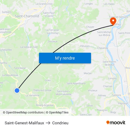 Saint-Genest-Malifaux to Condrieu map