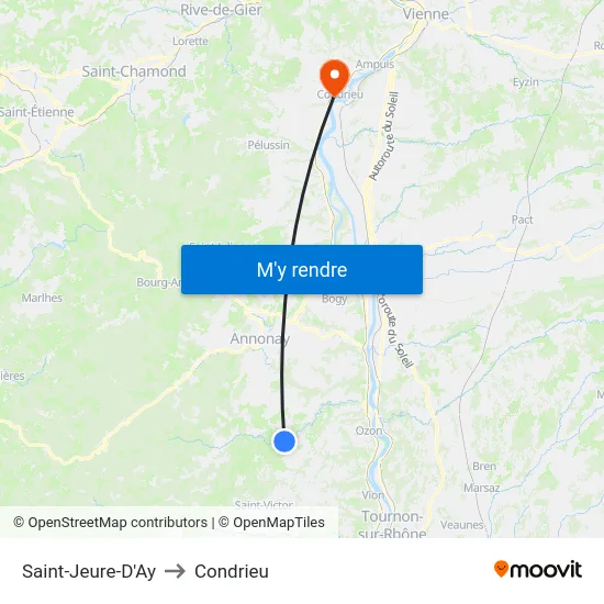 Saint-Jeure-D'Ay to Condrieu map