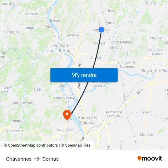 Chavannes to Cornas map