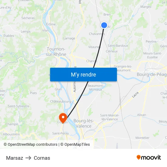 Marsaz to Cornas map