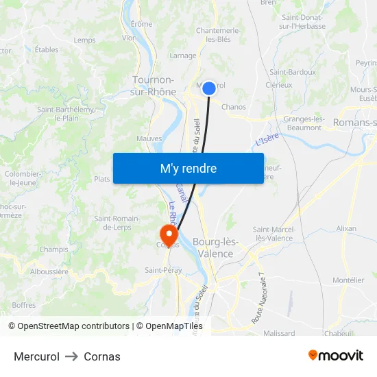 Mercurol to Cornas map