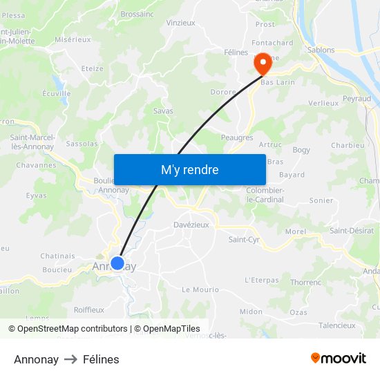 Annonay to Félines map