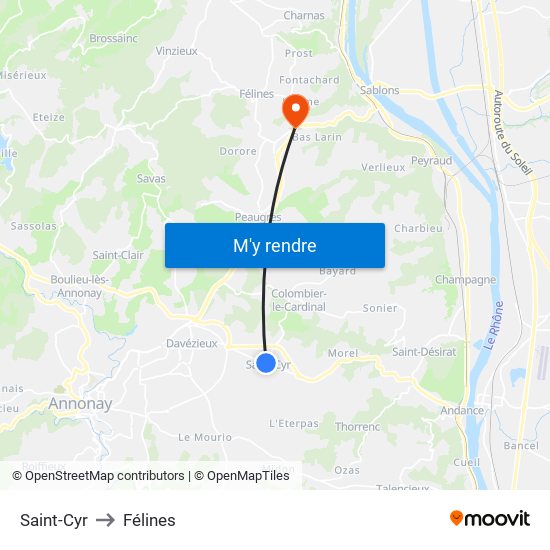 Saint-Cyr to Félines map