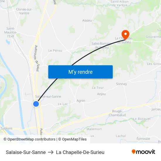 Salaise-Sur-Sanne to La Chapelle-De-Surieu map