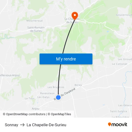 Sonnay to La Chapelle-De-Surieu map