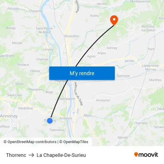 Thorrenc to La Chapelle-De-Surieu map