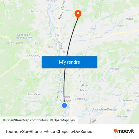 Tournon-Sur-Rhône to La Chapelle-De-Surieu map
