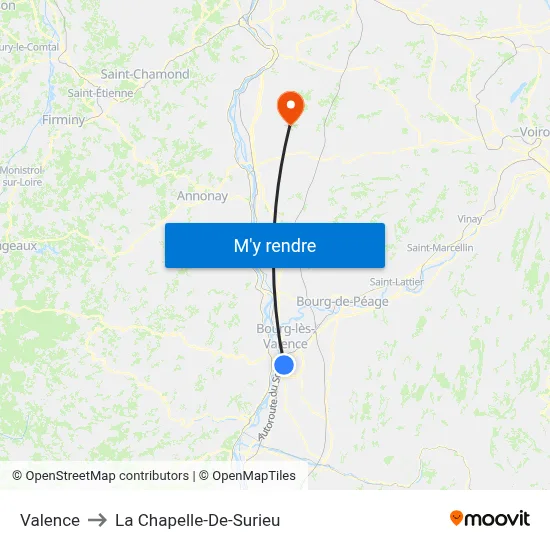 Valence to La Chapelle-De-Surieu map