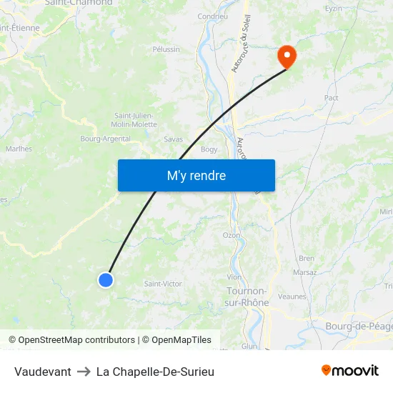 Vaudevant to La Chapelle-De-Surieu map