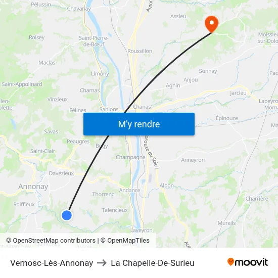 Vernosc-Lès-Annonay to La Chapelle-De-Surieu map