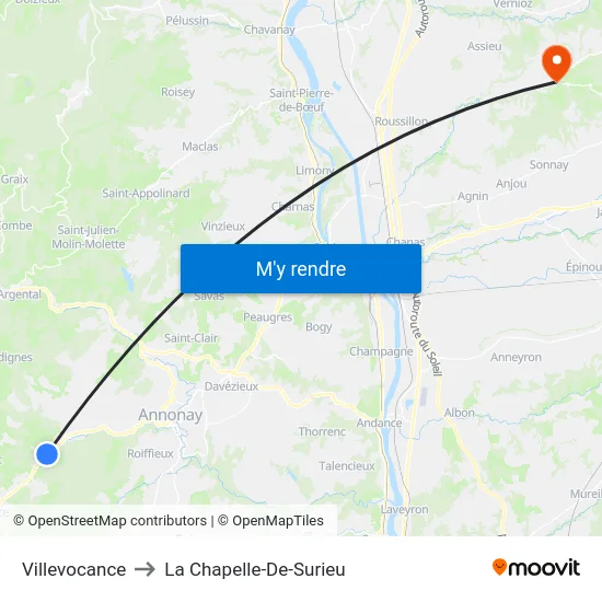 Villevocance to La Chapelle-De-Surieu map