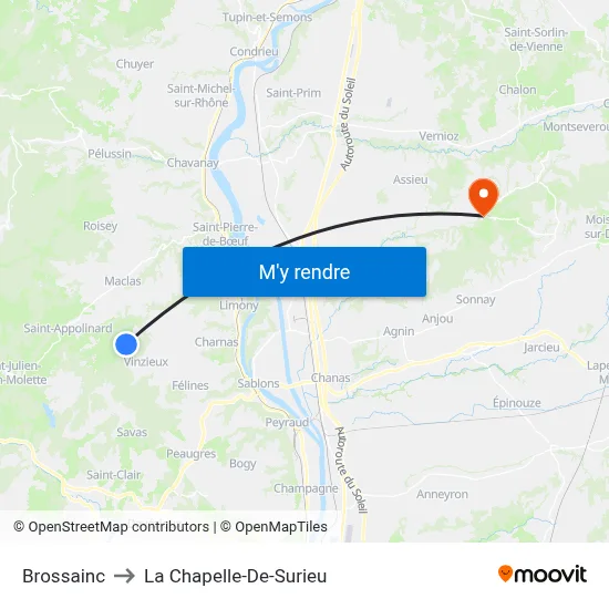 Brossainc to La Chapelle-De-Surieu map