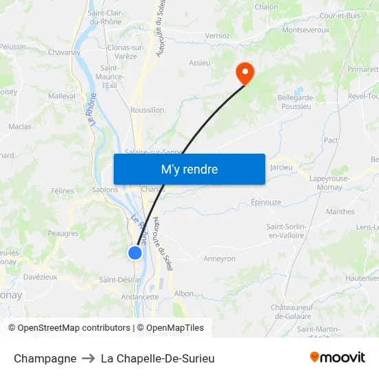 Champagne to La Chapelle-De-Surieu map