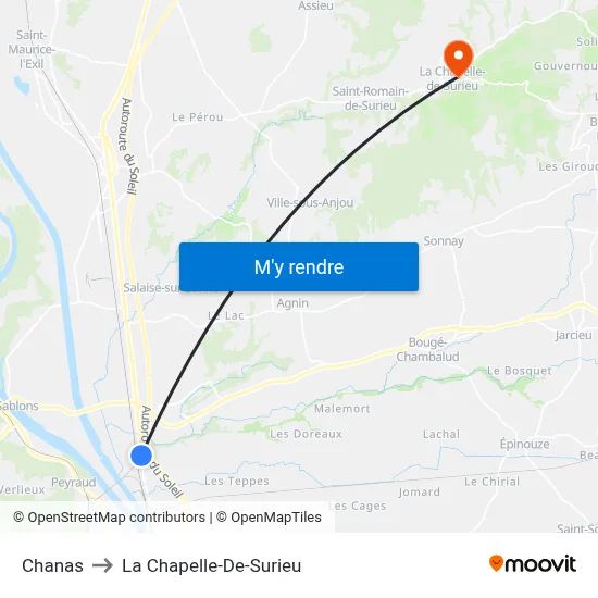 Chanas to La Chapelle-De-Surieu map