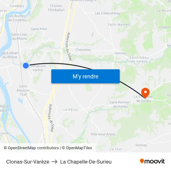 Clonas-Sur-Varèze to La Chapelle-De-Surieu map