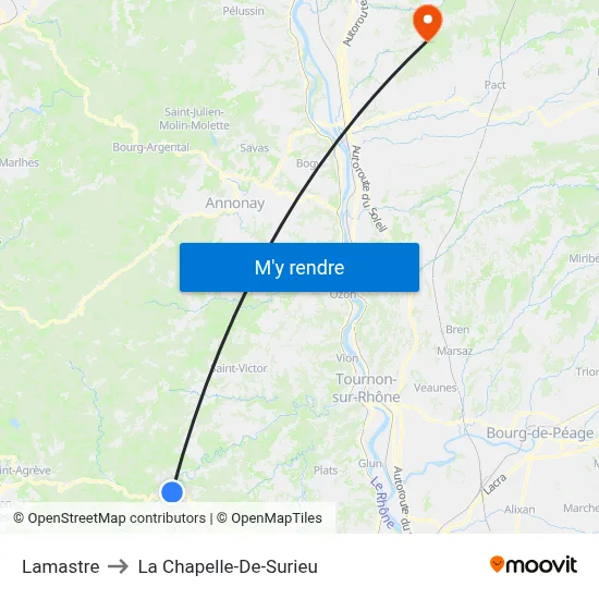 Lamastre to La Chapelle-De-Surieu map