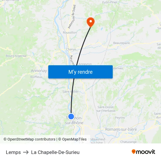Lemps to La Chapelle-De-Surieu map