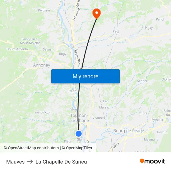 Mauves to La Chapelle-De-Surieu map