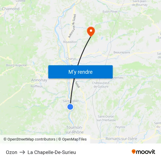 Ozon to La Chapelle-De-Surieu map