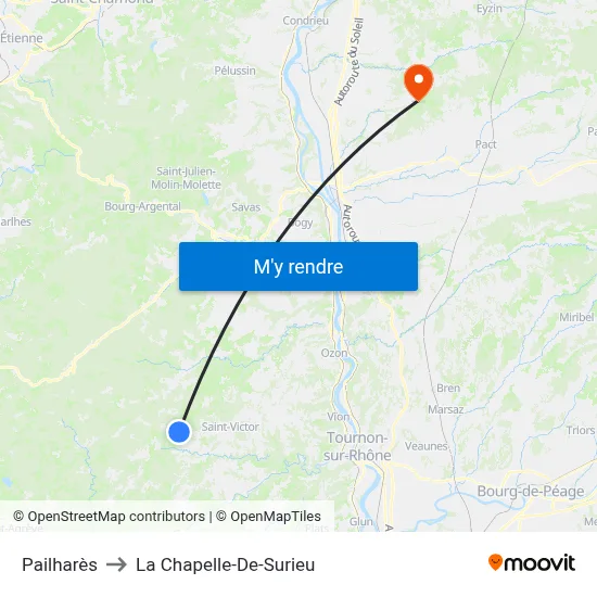 Pailharès to La Chapelle-De-Surieu map