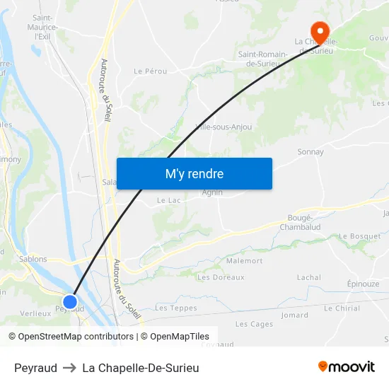 Peyraud to La Chapelle-De-Surieu map