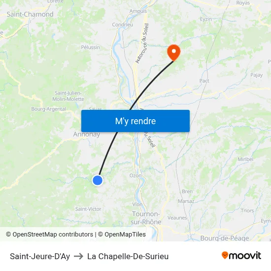 Saint-Jeure-D'Ay to La Chapelle-De-Surieu map