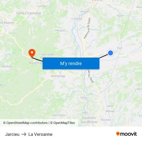Jarcieu to La Versanne map