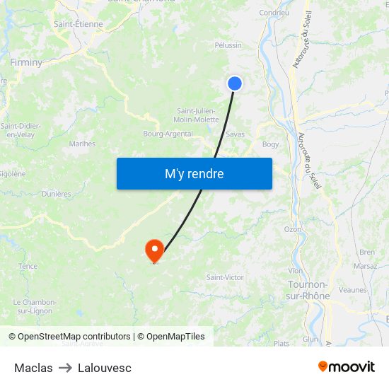 Maclas to Lalouvesc map