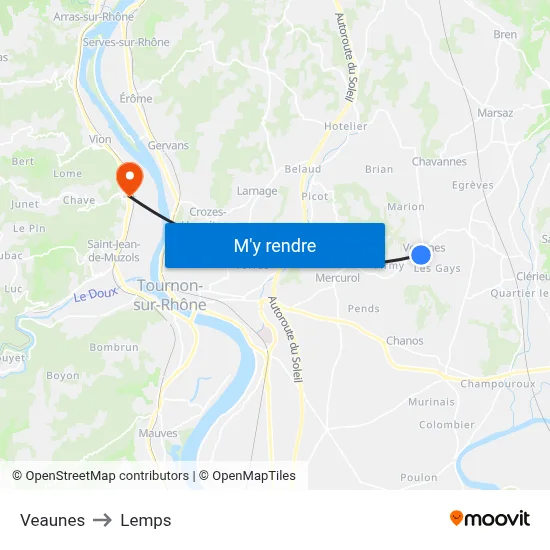 Veaunes to Lemps map