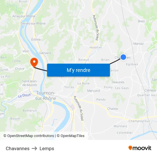 Chavannes to Lemps map