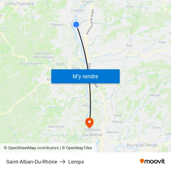 Saint-Alban-Du-Rhône to Lemps map