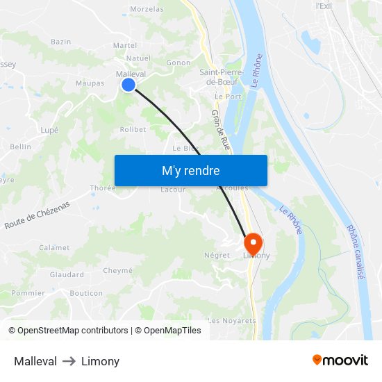 Malleval to Limony map