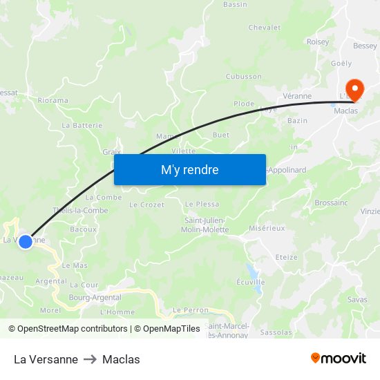 La Versanne to Maclas map