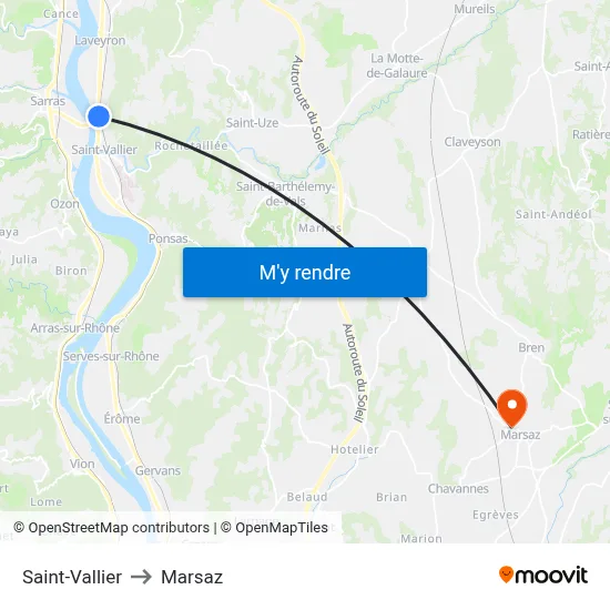 Saint-Vallier to Marsaz map