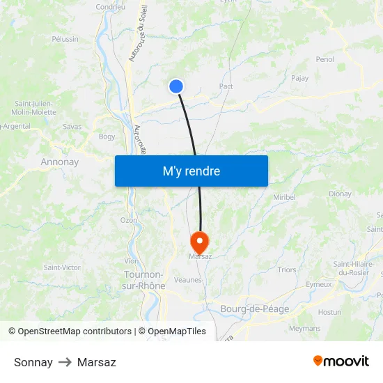 Sonnay to Marsaz map