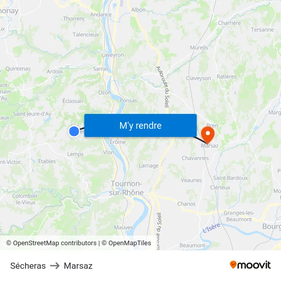 Sécheras to Marsaz map
